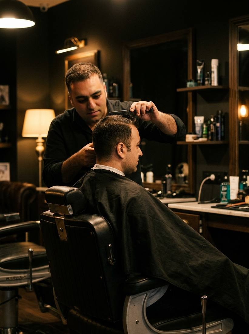 David cutting a man’s hair with clippers